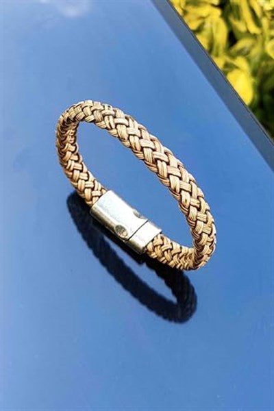 Trend Collection Krem Kahve Çelik Mıknatıs Kapama Erkek Deri Bileklik