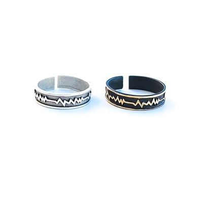 Trend Collection Nabız Kalp Ritmi Alyans Model Ayarlanabilir Unisex Sevgili Yüzük Set