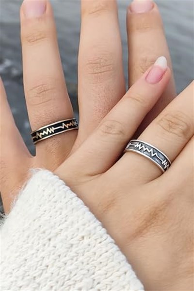 Trend Collection Nabız Kalp Ritmi Alyans Model Ayarlanabilir Unisex Sevgili Yüzük Set