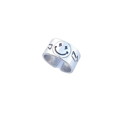 Trend Collection Smile Gülen Yüz Şimşek Motif Gümüş Kaplama Ayarlanabilir Yüzük