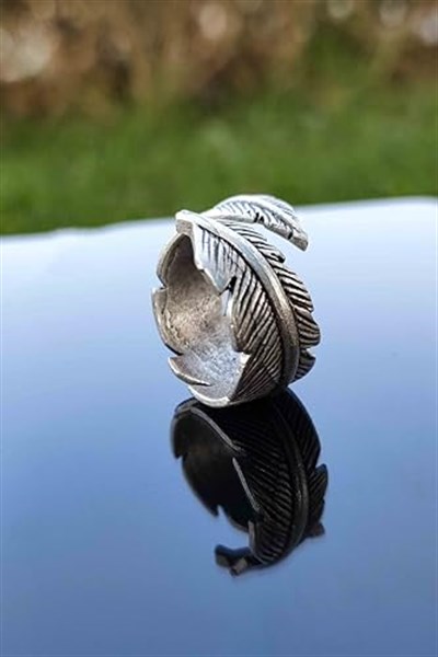 Trend Collection Tüy Yaprak Figürlü Gümüş Kaplama Ayarlanabilir Unisex Yüzük