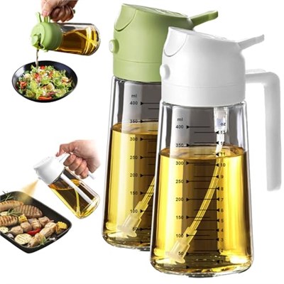 TrendPlain 16oz/470ml Pişirme için Cam Zeytinyağı Püskürtücü - Mutfak Aletleri, Hava Fritözü, Salata ve Barbekü için 2si 1 Arada Zeytinyağı Dispenseri - Beyaz ve Yeşil
