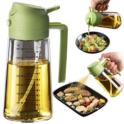 TrendPlain Mutfak için 16 oz Yağ Dağıtıcı Şişesi - 2si 1 Arada Zeytinyağı Dispenseri ve Yağ Püskürtücü - 470ml Zeytinyağı Şişesi - Yemek Pişirme, Mutfak, Salata, Barbekü için Yağ Püskürtücüsü Yeşil