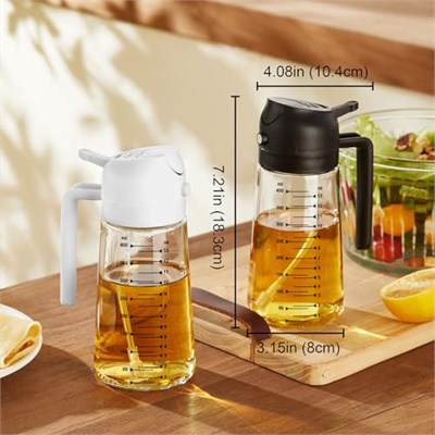 TrendPlain Mutfak için 16 oz Yağ Dağıtıcı Şişesi - 2si 1 Arada Zeytinyağı Dispenseri ve Yağ Püskürtücü - 470ml Zeytinyağı Şişesi - Yemek Pişirme, Mutfak, Salata, Barbekü için Yağ Püskürtücüsü Yeşil