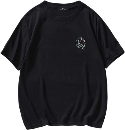 TrendSeninle Erkek Siyah T-shirt Chill Baskılı Oversize Tişört