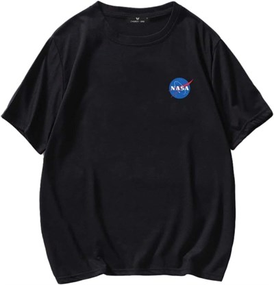 TrendSeninle Erkek Siyah T-shirt Nasa Logo Baskılı Oversize Tişört