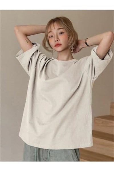 TrendSeninle Kadın Bebe Mavisi Fructification Baskılı Oversize T-shirt