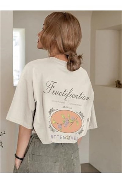 TrendSeninle Kadın Bebe Mavisi Fructification Baskılı Oversize T-shirt