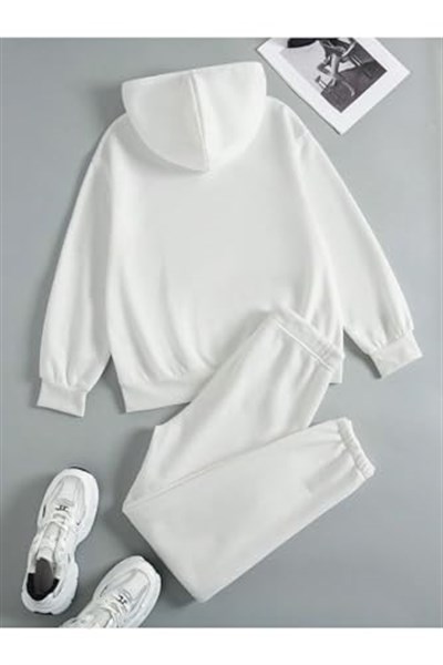 TrendSeninle Kadın Beyaz I AM PERFECT Baskılı Oversize Alt Üst Eşofman Takımı