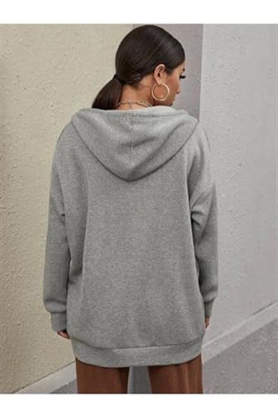 TrendSeninle Kadın Gri Fermuarlı Sweatshirt
