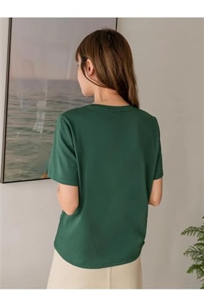 TrendSeninle Kadın Nefti Yeşili Dağ Perseverance Baskılı Oversize Tişört