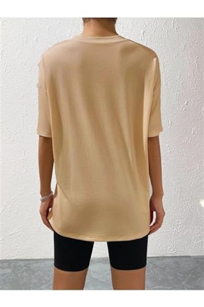 TrendSeninle Kadın Pudra Pembe Ready Wit Baskılı Oversize Taytlı Takım