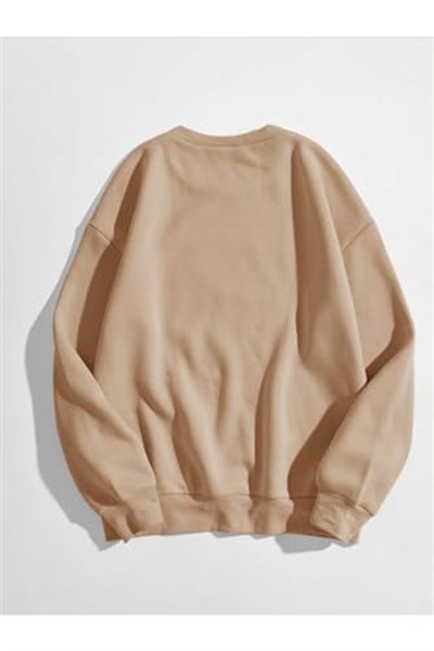 TrendSeninle Kadın Vizon Oversize Coffee Baskılı Sweatshirt