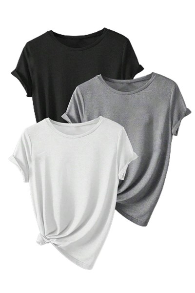 TrendSeninle Unisex 3Lü Paket Düz Oversize Tişört Beyaz Gri Siyah
