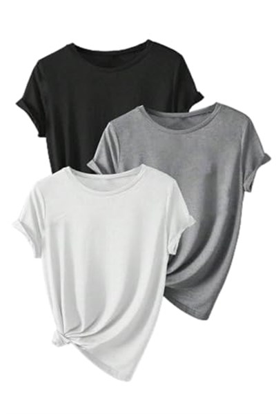 TrendSeninle Unisex 3Lü Paket Düz Oversize Tişört Beyaz Gri Siyah