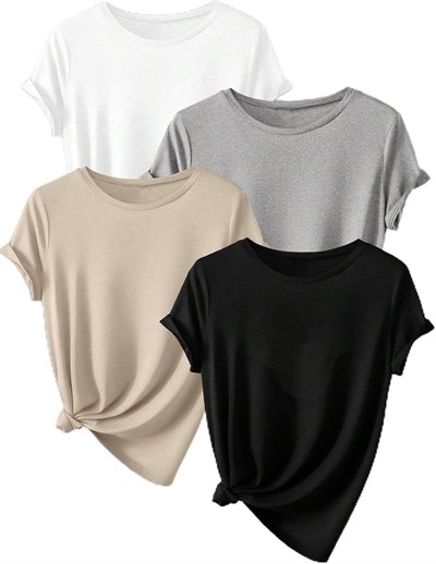 TrendSeninle Unisex 4Lü Paket Düz Oversize Tişört Beyaz Gri Bej Siyah