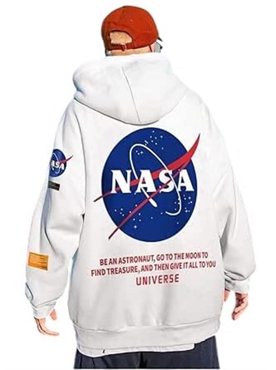 TrendSeninle Unisex Beyaz Nasa Logo Baskılı Oversize Sweatshirt