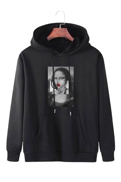 TrendSeninle Unisex Monalisa Baskılı Oversize Sweatshirt Hoodie