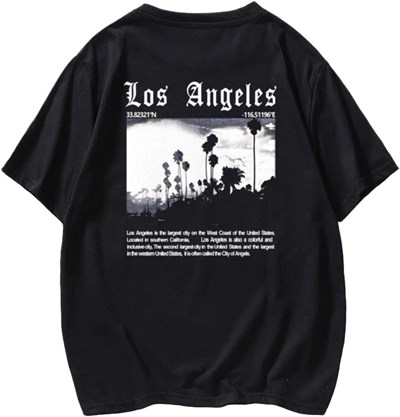 TrendSeninle Unisex Siyah Los Angeles Baskılı Oversize Tshirt