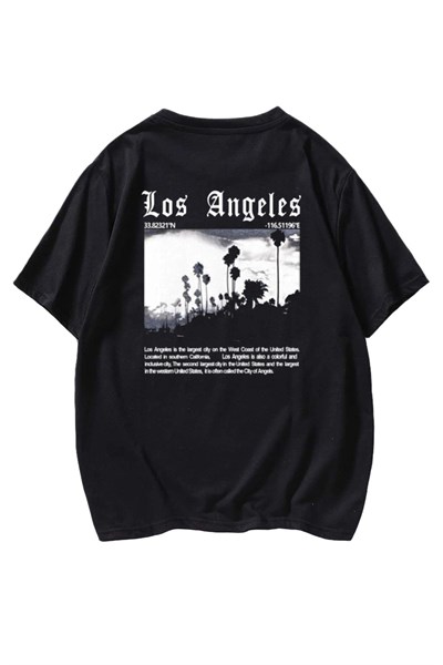 TrendSeninle Unisex Siyah Los Angeles Baskılı Oversize Tshirt