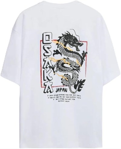 TrendSeninle Unisex Siyah Oversize T-shirt Baskılı Osaka Tişört