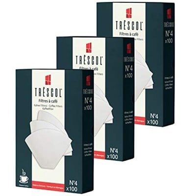 Trescol Kahve Filtresi 4 Numara (Büyük Boy) Beyaz Kağıt 3X100 300lü Paket
