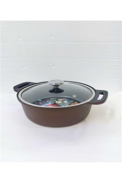 TRIANA - 3631 - 2 Parça Biogranit Döküm, Ağır Üstün Kaliteli ve Şık Tasarımlı, 28 Cm - 4,3 Litre, Karnıyarık, Pilav Tenceresi Bronz Gövde, Platin Detay