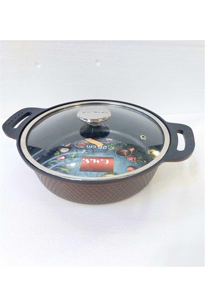 TRIANA - 3631 - 2 Parça Biogranit Döküm, Ağır Üstün Kaliteli ve Şık Tasarımlı, 28 Cm - 4,3 Litre, Karnıyarık, Pilav Tenceresi Bronz Gövde, Platin Detay
