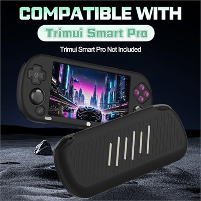 Trimui Smart Pro 5 inç ile Uyumlu Silikon Kılıf, Çizilmez, Yıkanabilir, Darbeye Dayanıklı Koruyucu Kılıf Trimui Smart Pro El Oyun Konsolu için Kordonlu - Siyah