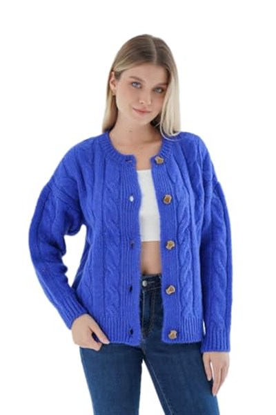 TRİST STAR Kadın Oversize Bisiklet Yaka Triko Örme Hırka TRIST-6166