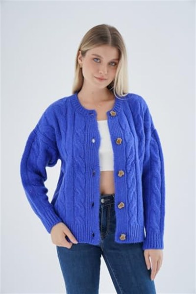 TRİST STAR Kadın Oversize Bisiklet Yaka Triko Örme Hırka TRIST-6166