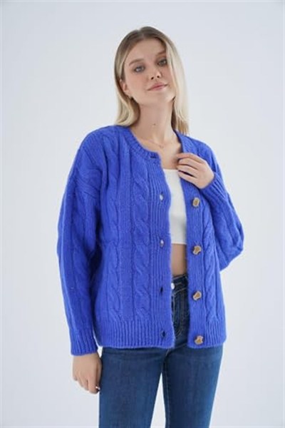 TRİST STAR Kadın Oversize Bisiklet Yaka Triko Örme Hırka TRIST-6166