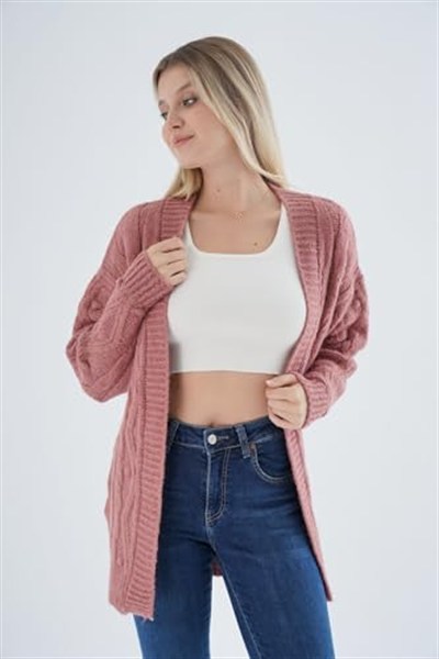 TRİST STAR Kadın Oversize Pon Ponlu Triko Örme Hırka TRIST-6165