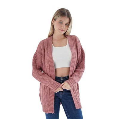 TRİST STAR Kadın Oversize Pon Ponlu Triko Örme Hırka TRIST-6165