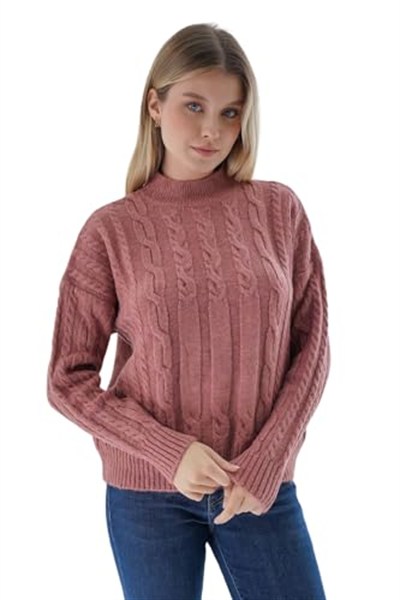 TRİST STAR Kadın Oversize Saç Örgülü Triko Örme Kazak TRIST-6158