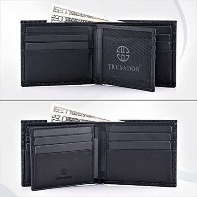 TRUSADOR Savona Klasik Erkek Cüzdanı Deri Bifold RFID Cüzdan Erkek Hediye Kutusu, Karbon, Klasik
