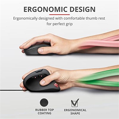 Trust 22991 Gaming Gxt 144 Rexx Dikey Ergonomik Oyun Faresi, 250-10,000 Dpi, Siyah, 6 Düğmeler