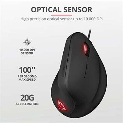 Trust 22991 Gaming Gxt 144 Rexx Dikey Ergonomik Oyun Faresi, 250-10,000 Dpi, Siyah, 6 Düğmeler