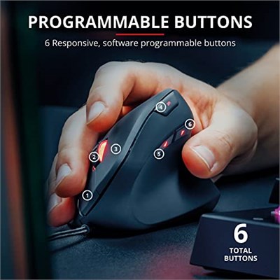 Trust 22991 Gaming Gxt 144 Rexx Dikey Ergonomik Oyun Faresi, 250-10,000 Dpi, Siyah, 6 Düğmeler