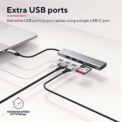 Trust Halyx Hızlı USB-C Hub ve Kart Okuyucu, USB 3.2 Gen 1, SD ve Mikro SD Kart Okuyucu 104 Mbit/s, (Mikro) SD, SDHC ve SDXC, 2 TB, PC, MacBook, Chromebook, Laptop