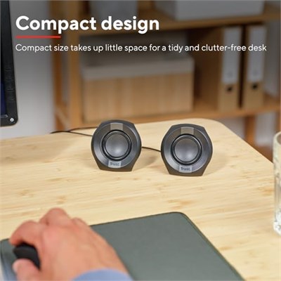 Trust Polo Küçük PC Hoparlör 2.0, 8 W (4 W RMS), Kompakt Hoparlör Seti, USB İşletim Hoparlör Seti, Entegre Kontrol, AUX 3,5 mm, PC Kutuları, Bilgisayar Dizüstü Bilgisayar - Siyah