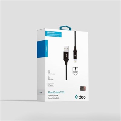 Ttec Alumicable XL Lightning Şarj ve Data Kablosu, Siyah, 2 m