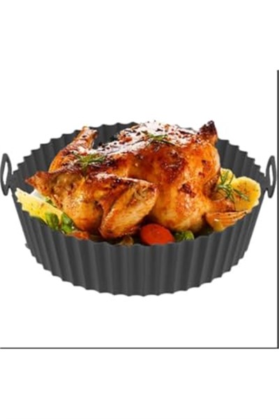 Tüm Airfryerlara Uyumlu Antrasit Renk Silikon Pişirme Kabı - Airfryer Silikon Kap - Bpa Free-1 Adet