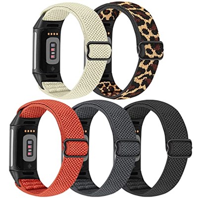 TumpCez Fitbit Charge 5 ile Uyumlu 5li Paket Ayarlanabilir Elastik Bant, Nefes Alabilir Rahat Solo Loop Spor Yedek Bileklik Fitbit Charge 5 için Kadın Erkek