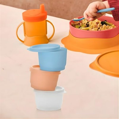 Tupperware SET (3) Buzdolabı Uno 120 ml Renkli Turuncu Beyaz Mavi Kutu Stok Saklama Kabı Julchen