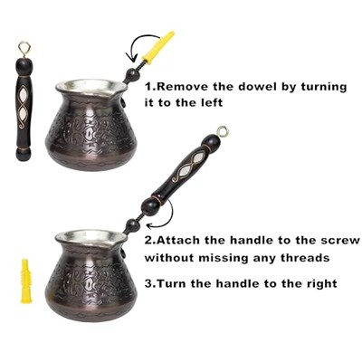Türk Kahve Demliği| En Kalın Bakır Türk Kahvesi Makinesi| Tereyağı Isıtıcı| Yunan, Arapça, Türk Kahvesi Seti|Kahve Sıcak Çikolata Potası| Cezve| 14 oz, Parlak (Gümüş Bakır)