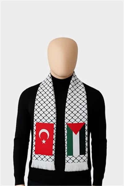 Türk ve Filistin Püsküllü Atkı - Yumuşak Dokulu ve Şık Desenli Atkı
