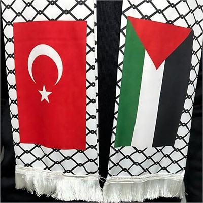 Türk ve Filistin Püsküllü Atkı - Yumuşak Dokulu ve Şık Desenli Atkı