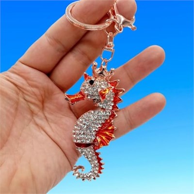 Turuncu Kristal Taşlı Denizatı Anahtarlık