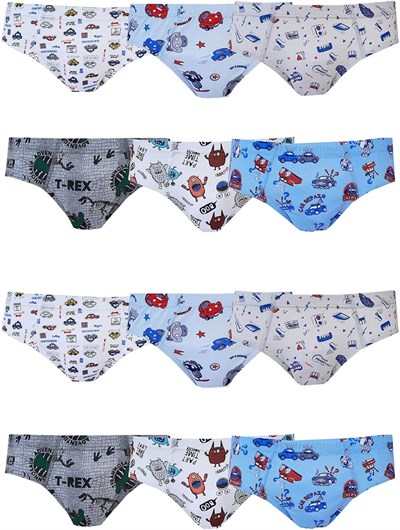 Tutku 12li Paket Erkek Çocuk Renkli Empirme Elastan Slip Külot TEC0255